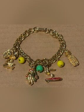 Vintage Gold-Tone Tropical Charm Bracelet